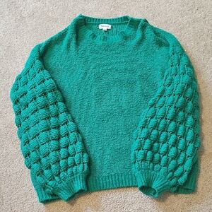 Vibrant Green Textured Sleeve Sweater